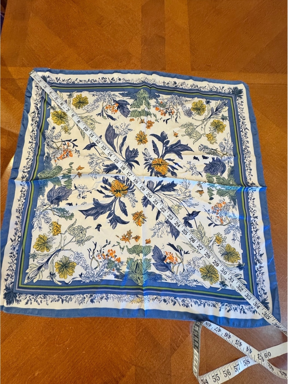 Floral Pattern Square Scarf with Blue Border 289 - Picture 3 of 3